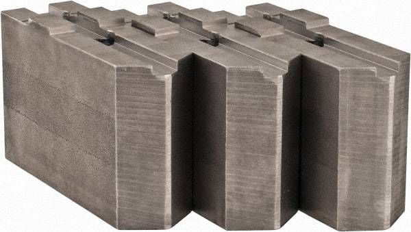 Abbott Workholding Products - Tongue & Groove Attachment, Square Soft Lathe Chuck Jaw - 3 Jaws, Steel, 1.5748" Btw Mount Hole Ctrs, 4-1/2" Long x 1-1/2" Wide x 3" High, 0.4724" Groove, 0.4724" & 12mm Fastener - A1 Tooling