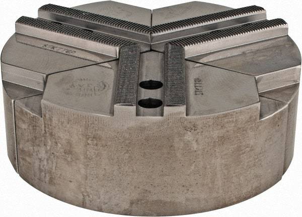 Abbott Workholding Products - 1.5mm x 60° Serrated Attachment, Round Soft Lathe Chuck Jaw - 3 Jaws, Steel, 0.7874" Btw Mount Hole Ctrs, 6" Wide x 2" High, 0.4724" Groove, 0.3937" & 10mm Fastener - A1 Tooling