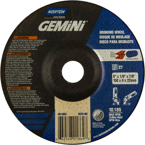 6 × 1/8 × 7/8″ Gemini Long Life Grinding Wheel A 24 T Type 27 - A1 Tooling