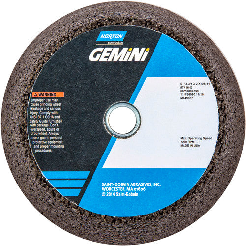 ‎5″ / 3-3/4″ × 2″ × 5/8″-11-Gemini Snagging Wheel Type 11-Flaring Cup 16 Grit Aluminum Oxide - A1 Tooling