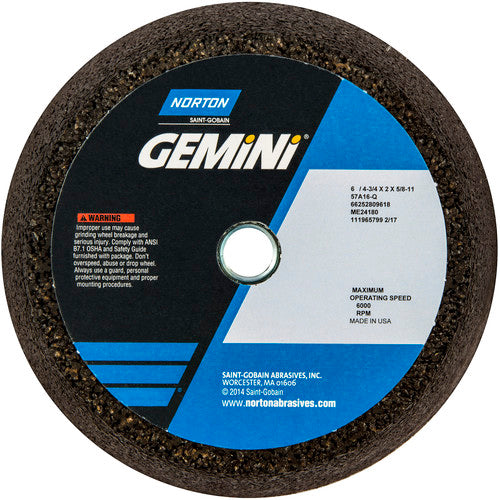 ‎6″ / 4-3/4″ × 2″ × 5/8″-11-Gemini Snagging Wheel Type 11-Flaring Cup 16 Grit Aluminum Oxide - A1 Tooling