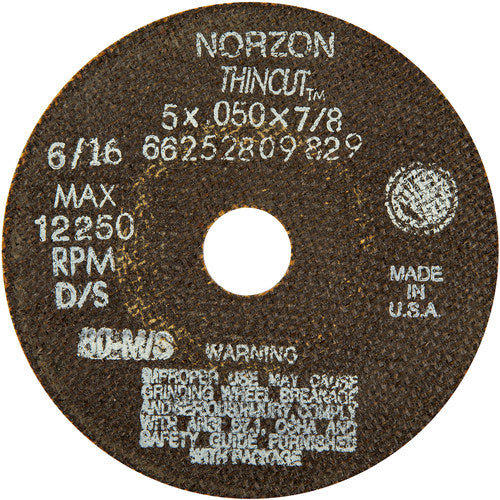 5″ × 1/2″ × 7/8″ NorZon Plus Right Angle Cut-Off Wheel Type 01 Straight 36 Grit - A1 Tooling