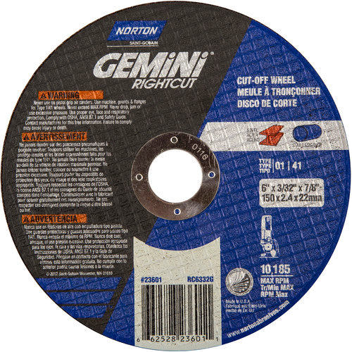 6″ × 0.090″ × 7/8″ Gemini Right Angle Cut-Off Wheel Type 01 Straight 46 Grit - A1 Tooling