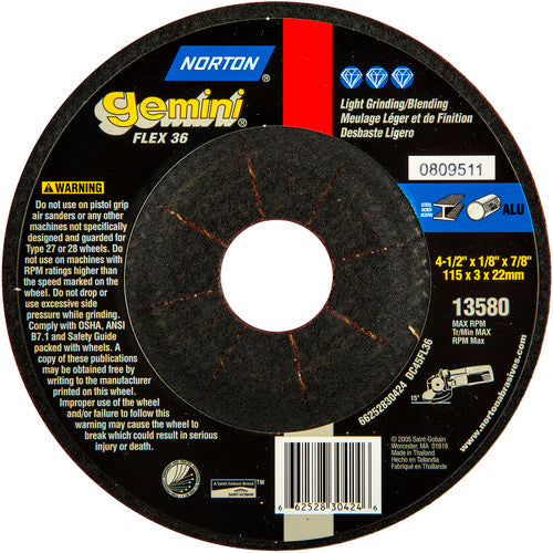 ‎4-1/2″ × 1/8″ × 7/8″ Gemini Non-Woven Depressed Center Wheel Type 27 36 Grit - A1 Tooling