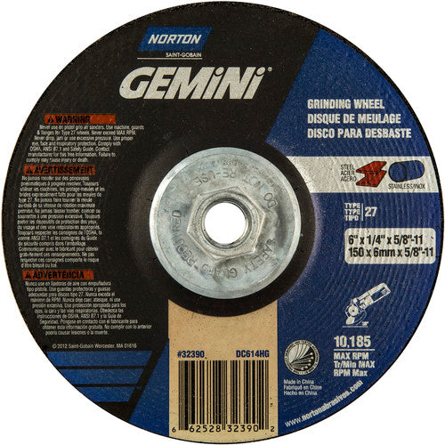 ‎6 × 1/4 × 5/8 - 11″ Gemini Grinding Wheel A 24 S Type 27 - A1 Tooling