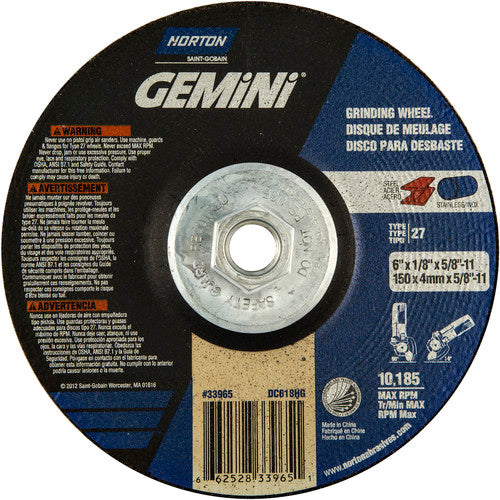 ‎6 × 1/8 × 5/8 - 11″ Gemini Long Life Grinding Wheel A 24 T Type 27 - A1 Tooling