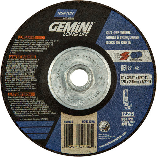 ‎5″ × 3/32″ × 5/8″-11 Gemini Non-Woven Depressed Center Wheel Type 27 24 Grit - A1 Tooling