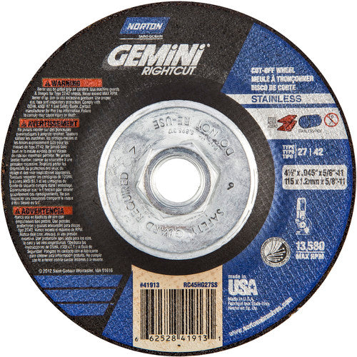 ‎4-1/2″ × 0.045″ × 5/8″-11 Gemini Non-Woven Depressed Center Wheel Type 27 24 Grit - A1 Tooling