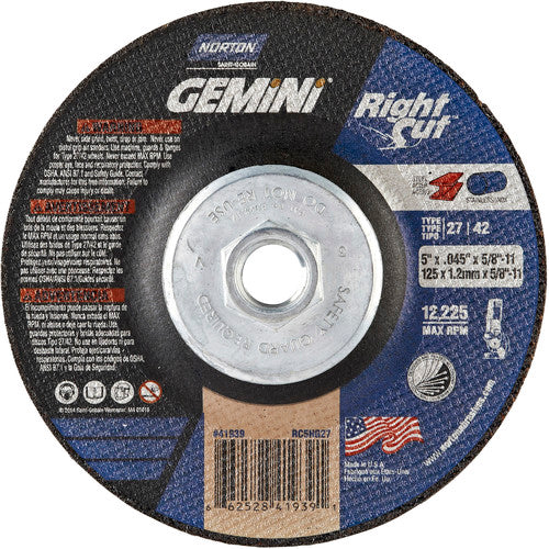 ‎5″ × 0.045″ × 5/8″-11 Gemini Non-Woven Depressed Center Wheel Type 27 24 Grit - A1 Tooling