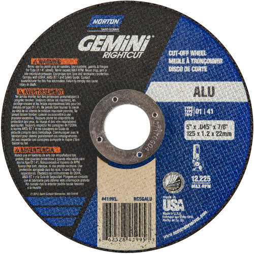 5″ × 0.045″ × 7/8″ Right Angle Cut-Off Wheel Gemini RightCut ALU 36 Grit - A1 Tooling