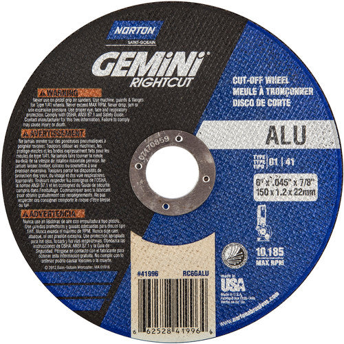 6″ × 0.045″ × 7/8″ Right Angle Cut-Off Wheel Gemini RightCut ALU 36 Grit - A1 Tooling