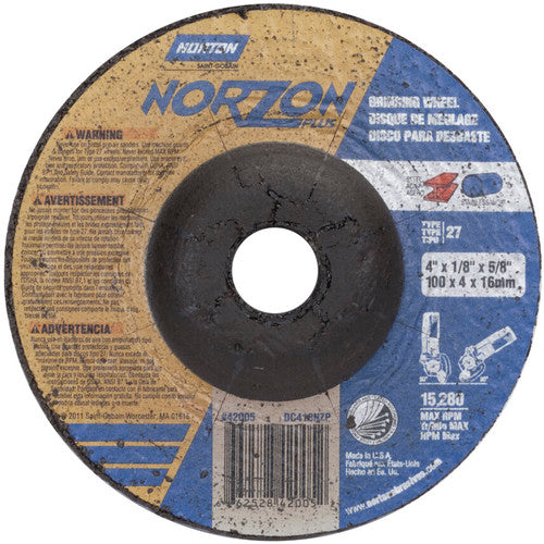 4″ × 1/8″ × 5/8″ NorZon Plus Non-Woven Depressed Center Wheel Type 27 Ceramic Alumina / Zirconia Alumina - A1 Tooling