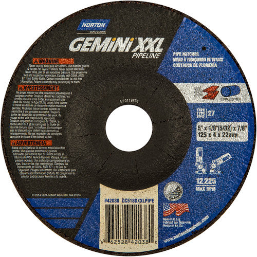 5″ × 5/32″ × 7/8″ Gemini Non-Woven Depressed Center Wheel Type 27 30 Grit Aluminum Oxide - A1 Tooling