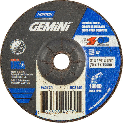 3″ × 1/4″ × 3/8″ Gemini Non-Woven Depressed Center Wheel Type 27 Aluminum Oxide - A1 Tooling