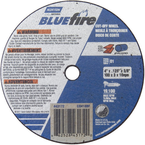 4″ × 1/8″ × 3/8″ BlueFire Small Diameter Cut-Off Wheel Type 01 Straight - A1 Tooling