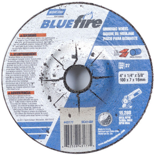 4″ × 1/4″ × 5/8″ BlueFire Non-Woven Depressed Center Wheel Type 27 Zirconia Alumina / Aluminum Oxide - A1 Tooling