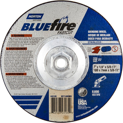 7″ × 1/4″ × 5/8″ BlueFire Non-Woven Depressed Center Wheel Type 27 Zirconia Alumina / Aluminum Oxide - A1 Tooling