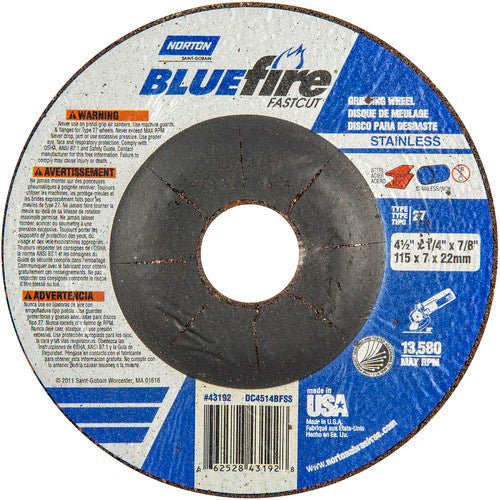 ‎4-1/2″ × 1/4″ × 7/8″ BlueFire Non-Woven Depressed Center Wheel Type 27 - A1 Tooling