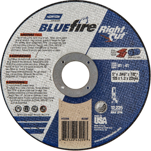 5 × 1/16 × 7/8″ BlueFire RightCut Right Angle Cut-Off Wheel A 36 Q Type 01/41 - A1 Tooling