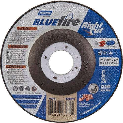 ‎4-1/2 × 1/16 × 7/8″ BlueFire RightCut Cutting Wheel A 36 R Type 27/42 - A1 Tooling