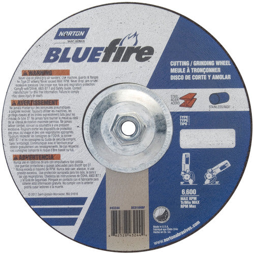 9″ × 1/8″ × 5/8″ BlueFire Non-Woven Depressed Center Wheel Type 27 Zirconia Alumina / Aluminum Oxide - A1 Tooling