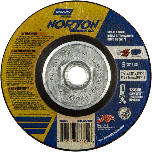 ‎4-1/2″ × 1/8″ × 5/8″-11 NorZon Plus Non-Woven Depressed Center Wheel Type 27 - A1 Tooling