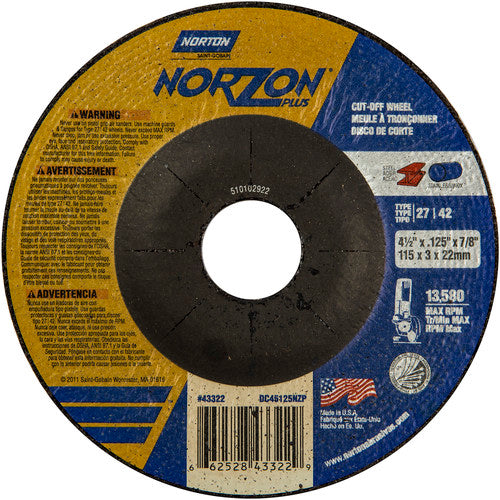 ‎4-1/2″ × 1/8″ × 7/8″ NorZon Plus Non-Woven Depressed Center Wheel Type 27 - A1 Tooling