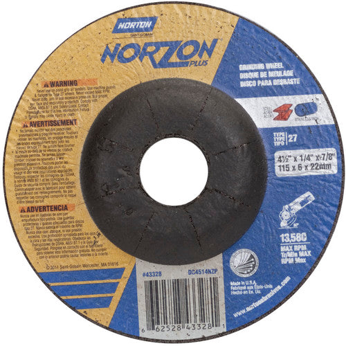 ‎4-1/2″ × 1/4″ × 7/8″ NorZon Plus Non-Woven Depressed Center Wheel Type 27 - A1 Tooling