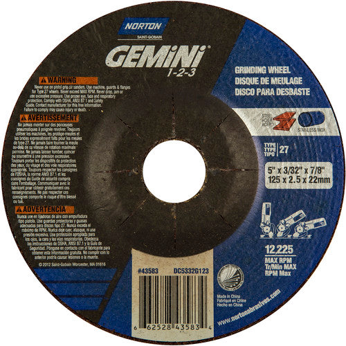 5″ × 20.0″ × 22.23 ″ Gemini Non-Woven Depressed Center Wheel Type 27 46 Grit - A1 Tooling