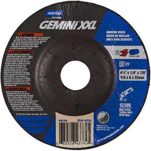 ‎4-1/2″ × 1/4″ × 7/8″ Gemini Depressed Center Wheel Type 27 Aluminum Oxide - A1 Tooling