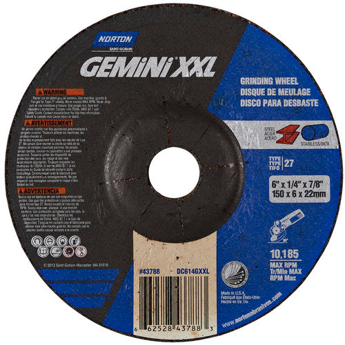 6″ × 1/4″ × 7/8″ Gemini Depressed Center Wheel Type 27 Aluminum Oxide - A1 Tooling