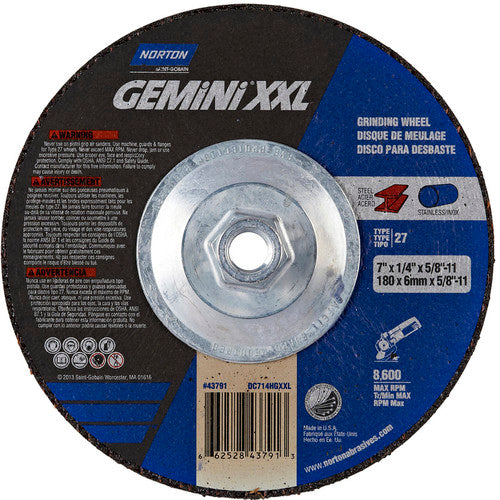 ‎7″ × 1/4″ × 5/8″-11 Gemini Depressed Center Wheel Type 27 Aluminum Oxide - A1 Tooling