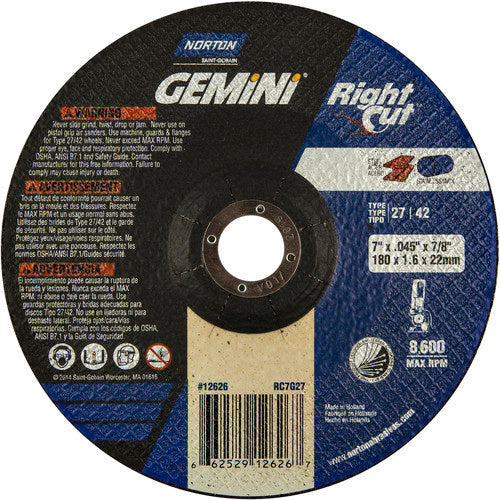 7″ × 0.060″ × 7/8″ Gemini Non-Woven Depressed Center Wheel Type 27 - A1 Tooling