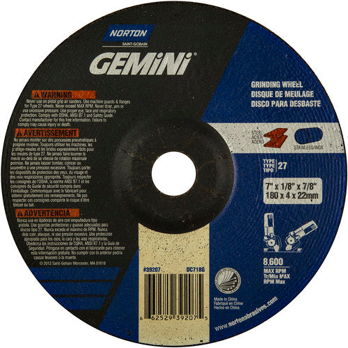 7 × 1/8 × 7/8″ Gemini Long Life Grinding Wheel A 24 R Type 27 - A1 Tooling