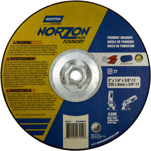 9″ × 1/4″ × 5/8″ NorZon Plus Non-Woven Depressed Center Wheel Type 27 - A1 Tooling