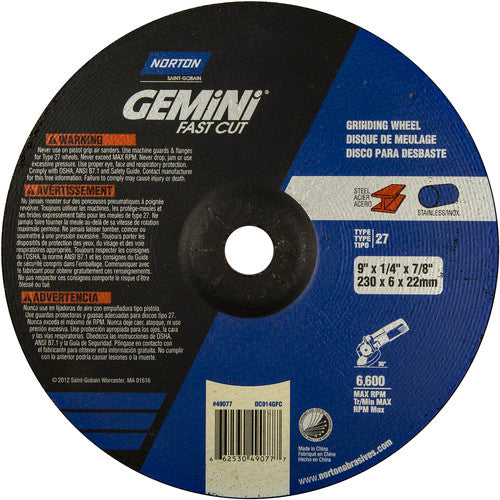 9″ × 1/4″ × 7/8″ Gemini Non-Woven Depressed Center Wheel Type 27 24 Grit Aluminum Oxide - A1 Tooling