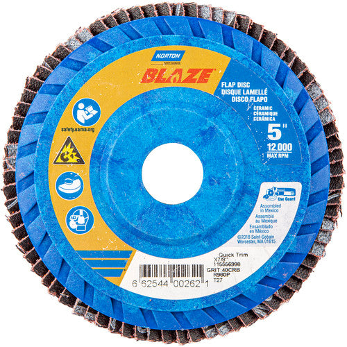 5 × 7/8″ Blaze Plastic Flat Flap Disc Type 27 40 Grit R980P Premium Ceramic Alumina - A1 Tooling