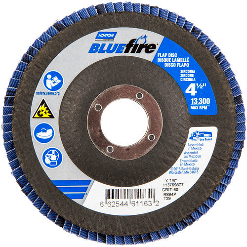 ‎4-1/2 × 7/8″ BlueFire Fiberglass Conical Flap Disc Type 29 P60 Grit R884P Ceramic Alumina - A1 Tooling