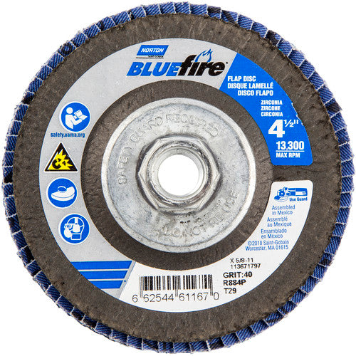 ‎4-1/2 × 5/8 - 11″ BlueFire Fiberglass Conical Flap Disc Type 29 P40 Grit R884P Zirconia Alumina - A1 Tooling