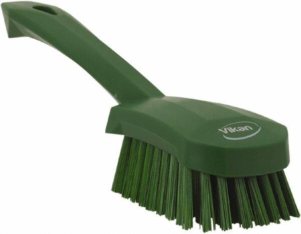 Vikan - 1.3" Bristle Length, Polyester Scrub Brush - 4-1/4" Long x 2-3/4" Wide Head, 10" OAL, Green, Polypropylene Block - A1 Tooling