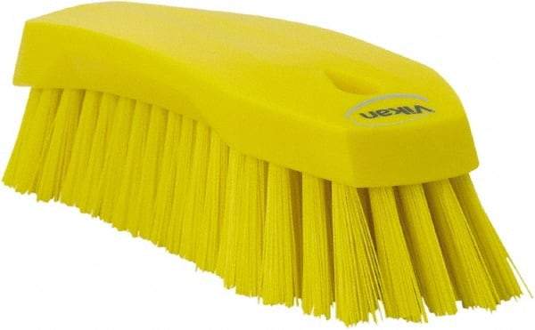 Vikan - 1.3" Bristle Length, Polyester Utility Scrub Brush - 7" Long x 3" Wide Head, 8" OAL, Yellow, Polypropylene Block - A1 Tooling