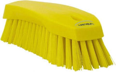 Vikan - 1.3" Bristle Length, Polyester Utility Scrub Brush - 7" Long x 3" Wide Head, 8" OAL, Yellow, Polypropylene Block - A1 Tooling