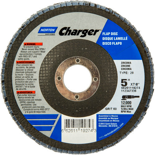 5″ × 1/4″ × 7/8″ Charger R822 Flap Disc Type 29 Conical 60 Grit - A1 Tooling