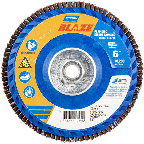 ‎6 × 5/8 - 11″ Blaze Plastic Flat Flap Disc Type 27 60 Grit R980P Premium Ceramic Alumina - A1 Tooling