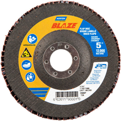 5 × 7/8″ Blaze Fiberglass Conical Flap Disc Type 29 36 Grit R980P Premium Ceramic Alumina - A1 Tooling