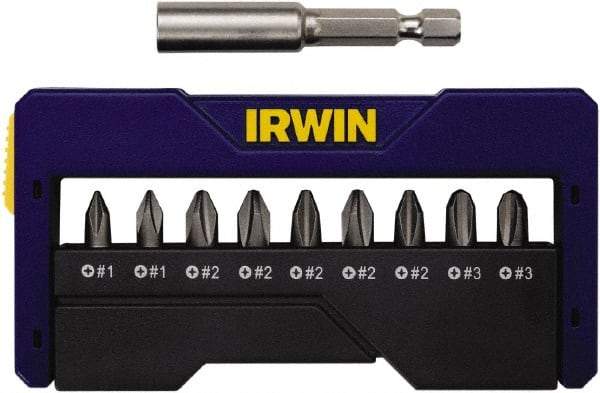 Irwin - 10 Piece, 1/4" Drive Screwdriver Insert Bit Set - #1 to #3 Phillips, 0.05 to 1/4" Hex, 1.27 to 10mm Hex - A1 Tooling