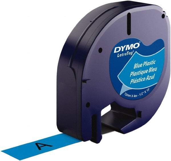 Dymo - 1/2" Wide x 156" Long, Black on Blue Plastic Label Printer Cartridge - For DYMO Letratag Printers - A1 Tooling