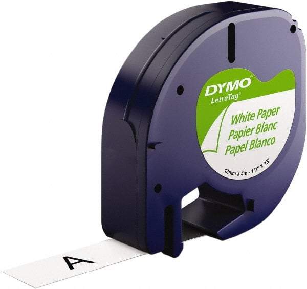 Dymo - 1/2" Wide x 156" Long, Black on White Paper Label Printer Cartridge - For DYMO Letratag Printers - A1 Tooling