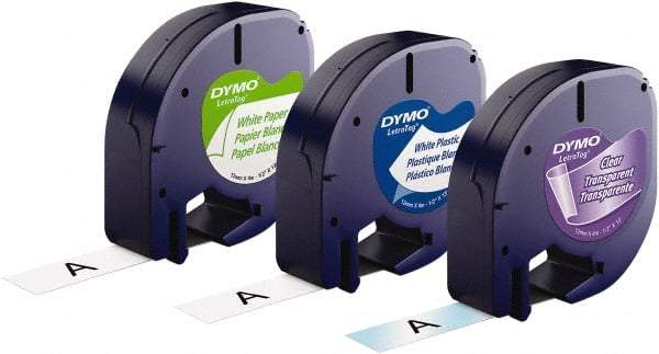 Dymo - 1/2" Wide x 156" Long, Black on White & Black On Clear Plastic/Paper Label Printer Cartridge - For DYMO Letratag Printers - A1 Tooling