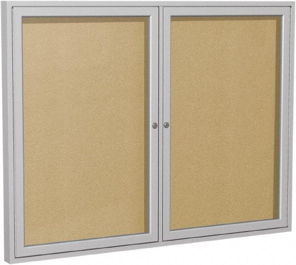 Ghent - 48" Wide x 36" High Enclosed Cork Bulletin Board - Vinyl, Caramel - A1 Tooling